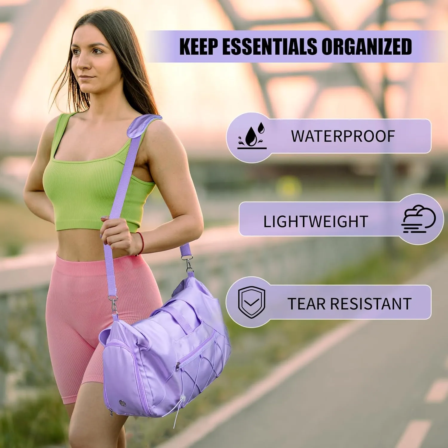 Gym Bag for Womens,Black Travel Duffel Bag with Shoes Compartment and Wet Pocket Water Bottle Carrier Bag Multi-Functional Bags Ideal for Travel, Gym, Sports, Weekender