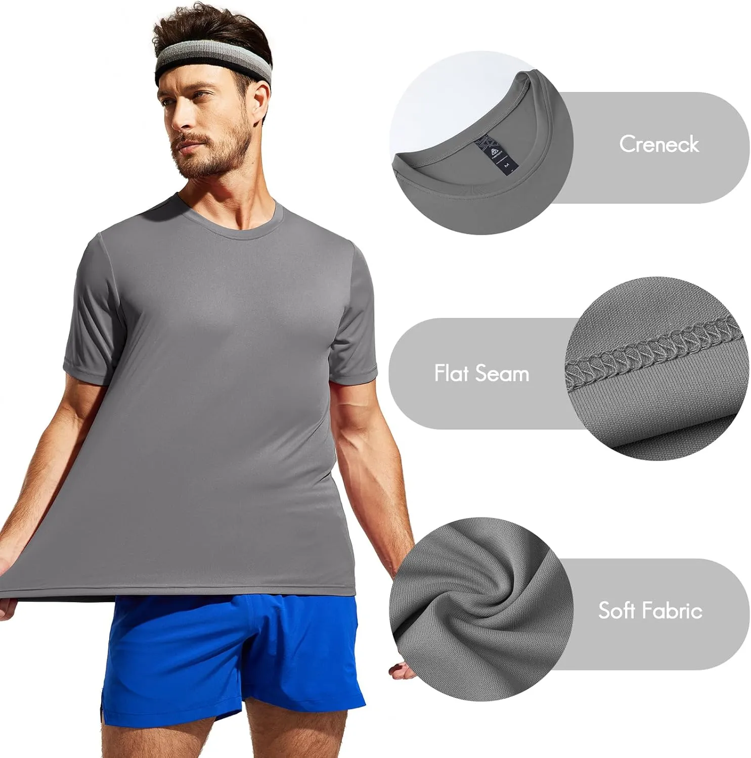 Haimont Men's Athletic Running Shirts Quick Dry Short Sleeve UPF 50  Sun Protection UV Fishing Hiking Workout T-Shirts