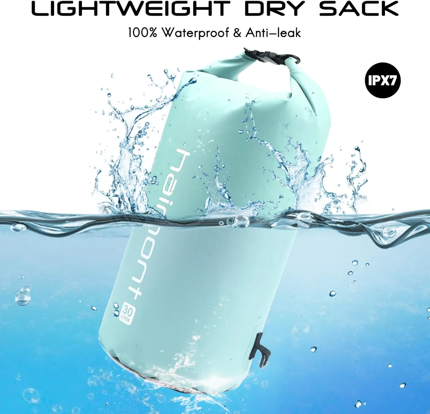 Haimont Waterproof Dry Bag Floating Dry Sack Roll Top Drybag Backpack for Kayaking, Rafting, Boating, Fishing with IPX8 Waterproof Phone Case, Aqua Green, 30L