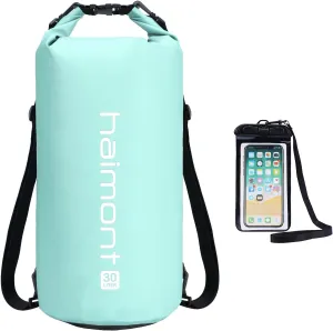 Haimont Waterproof Dry Bag Floating Dry Sack Roll Top Drybag Backpack for Kayaking, Rafting, Boating, Fishing with IPX8 Waterproof Phone Case, Aqua Green, 30L