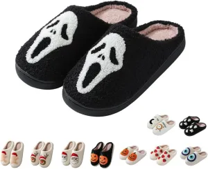 Halloween Skeleton Scream Fuzzy Slippers for Women and Men Cozy Plush Spooky Slippers Non-Slip Fluffy Halloween Christmas Gift