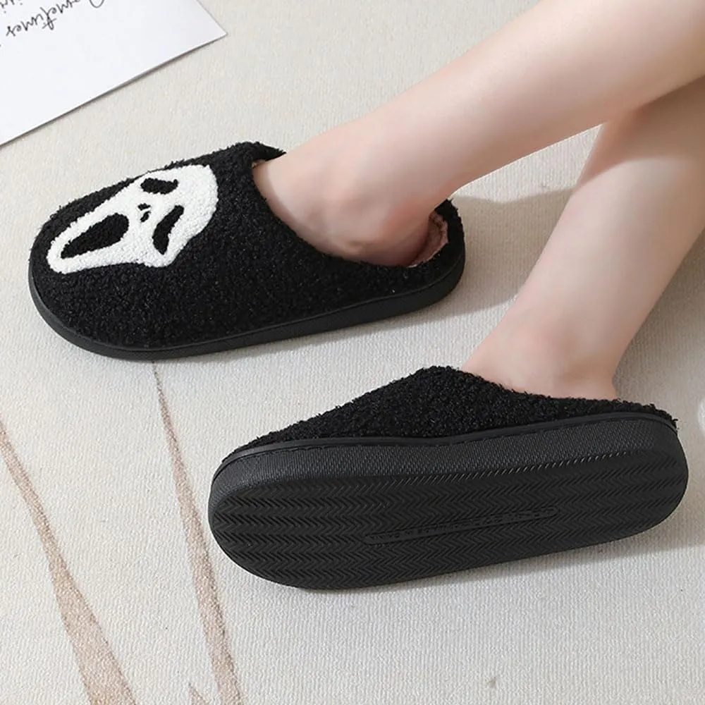 Halloween Skeleton Scream Fuzzy Slippers for Women and Men Cozy Plush Spooky Slippers Non-Slip Fluffy Halloween Christmas Gift