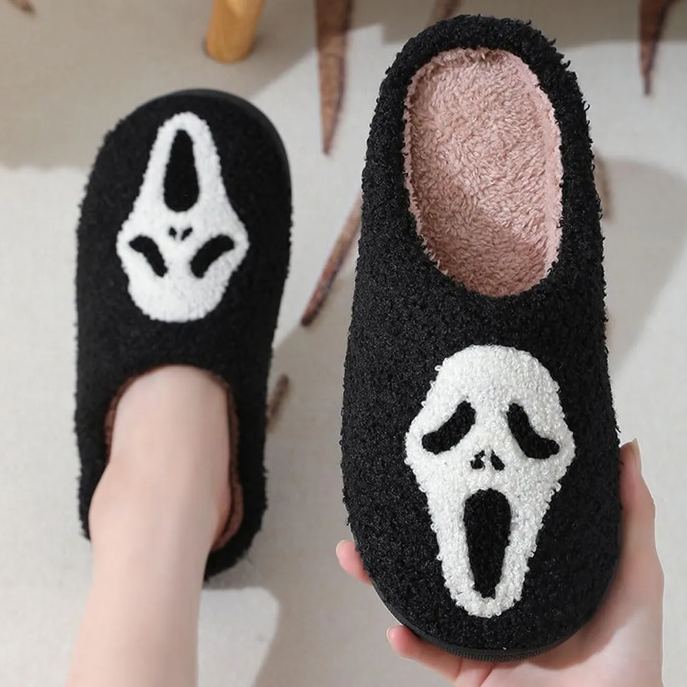 Halloween Skeleton Scream Fuzzy Slippers for Women and Men Cozy Plush Spooky Slippers Non-Slip Fluffy Halloween Christmas Gift
