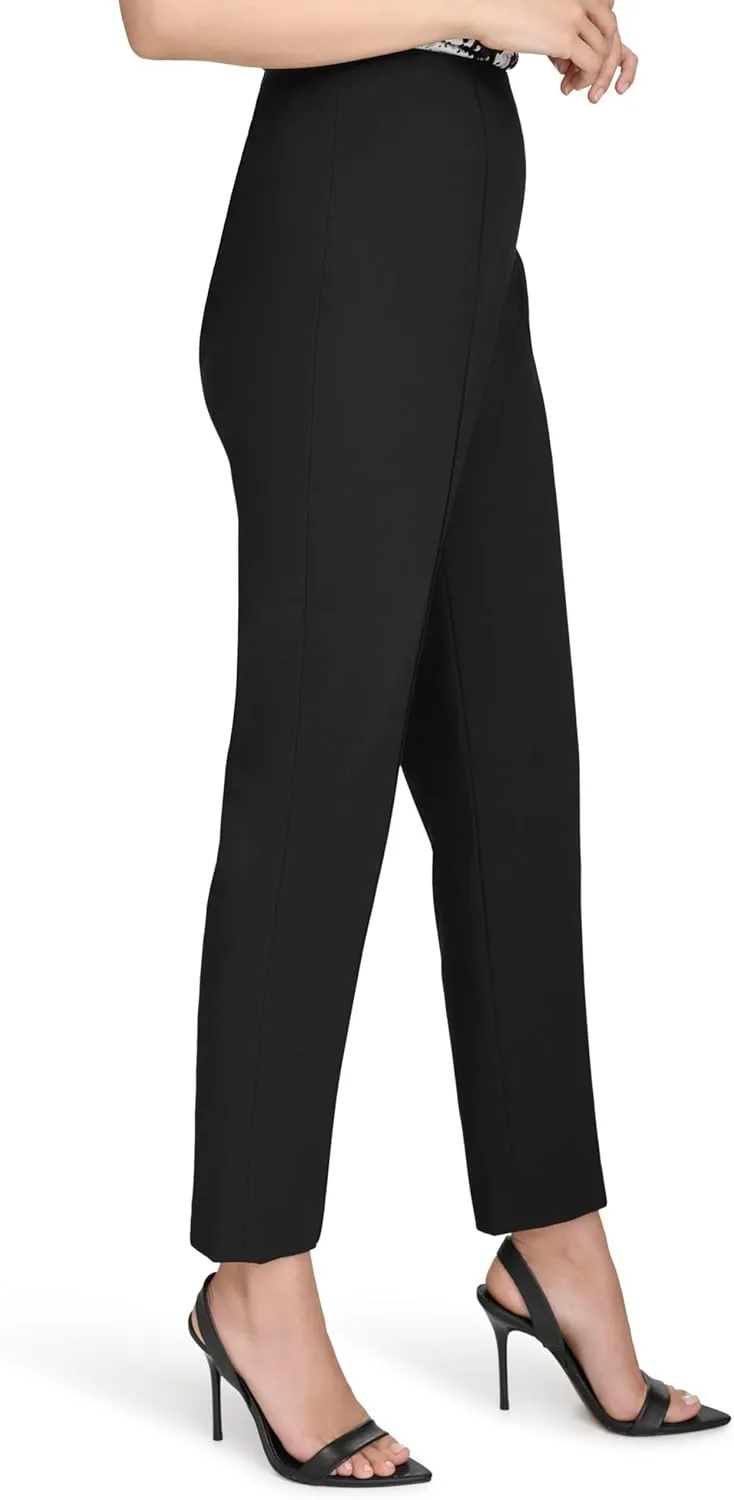 Halston Women's Slim Leg Woven High Waisted Pant