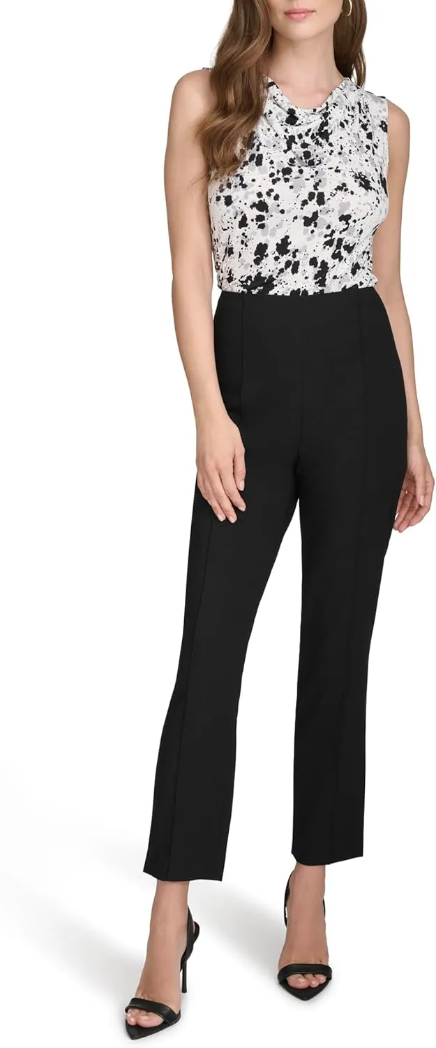 Halston Women's Slim Leg Woven High Waisted Pant