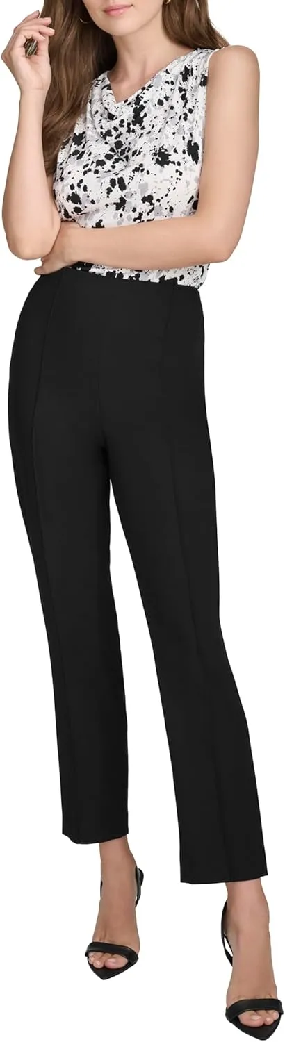 Halston Women's Slim Leg Woven High Waisted Pant