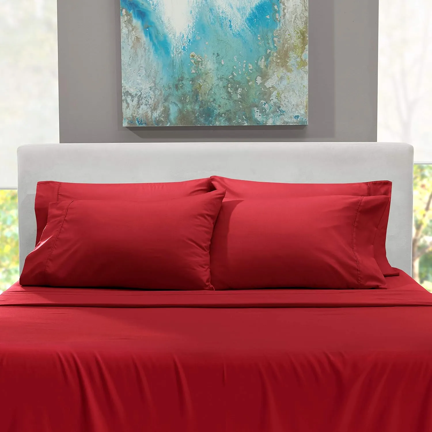 Hearth & Harbor Bed Linen Set - King Size, 6 Piece, Extra Deep Pocket, Burgundy, Microfiber