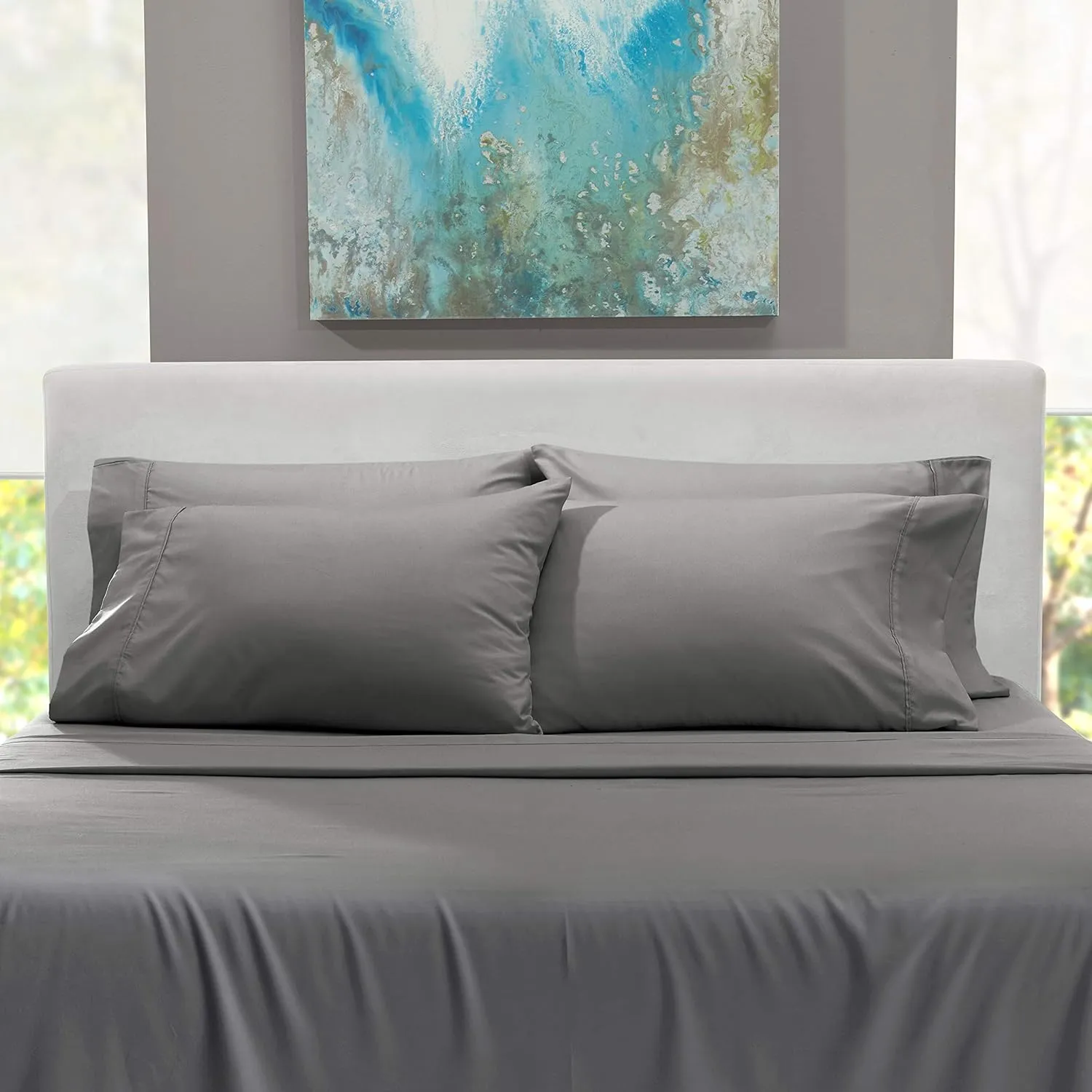 Hearth & Harbor Extra Deep Pocket King Size Sets - Fits Mattress 18-24 Inches Deep - Extra Deep Pocket Sheets - 6 Piece King Size - King - Grey Sheets