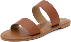 Herstyle Women’s Flat Sandals – Two Strap Comfortable Slides with Memory Foam, Trendy 2025 Summer Sandals, Lightweight Slip-On Open Toe Dressy & Casual Slippers for Women
