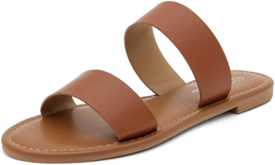 Herstyle Women’s Flat Sandals – Two Strap Comfortable Slides with Memory Foam, Trendy 2025 Summer Sandals, Lightweight Slip-On Open Toe Dressy & Casual Slippers for Women