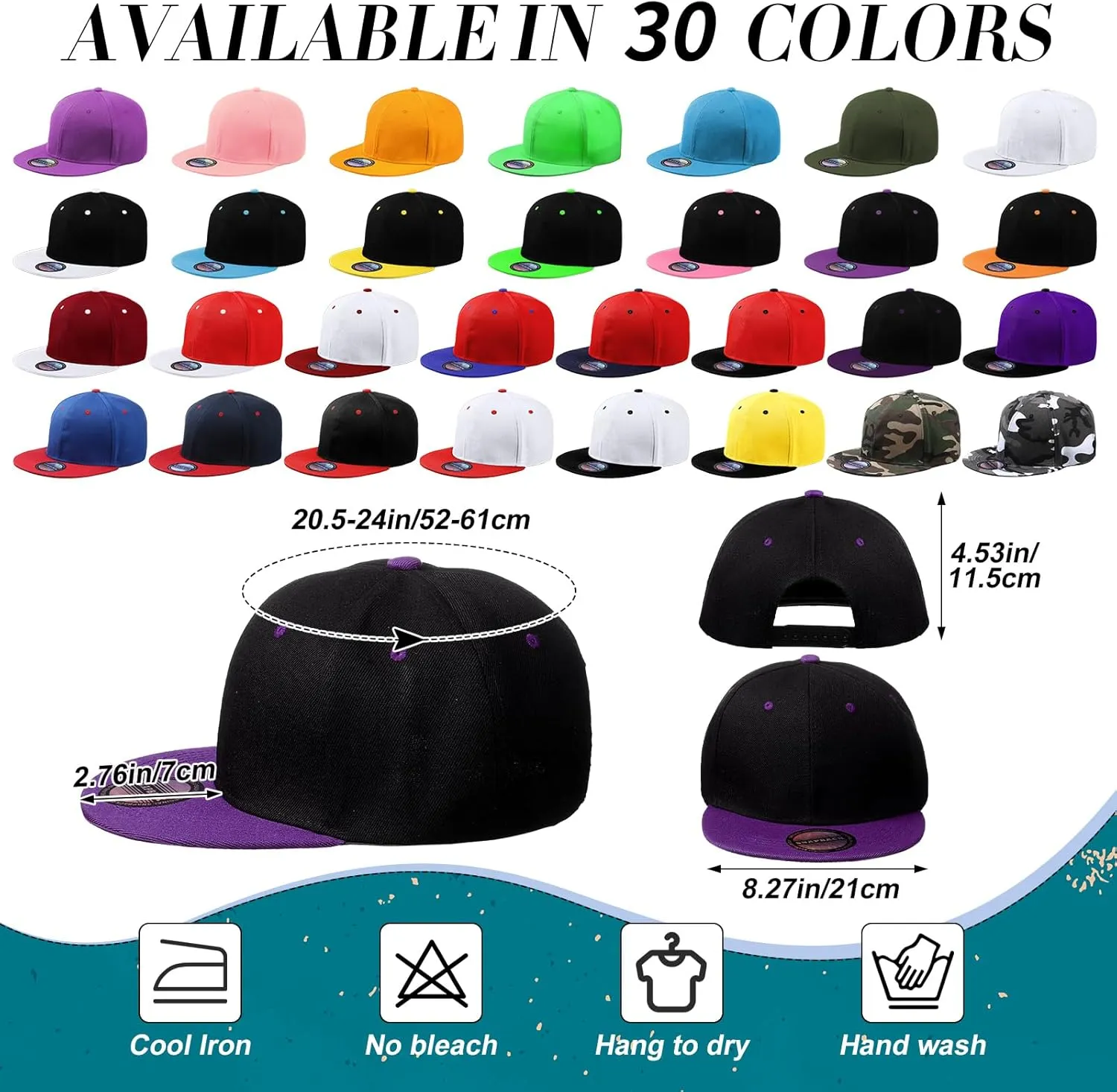 Hicarer 30 Pcs Hats for Men, Flat Cap Bulk Plain Flat Brim Baseball Caps