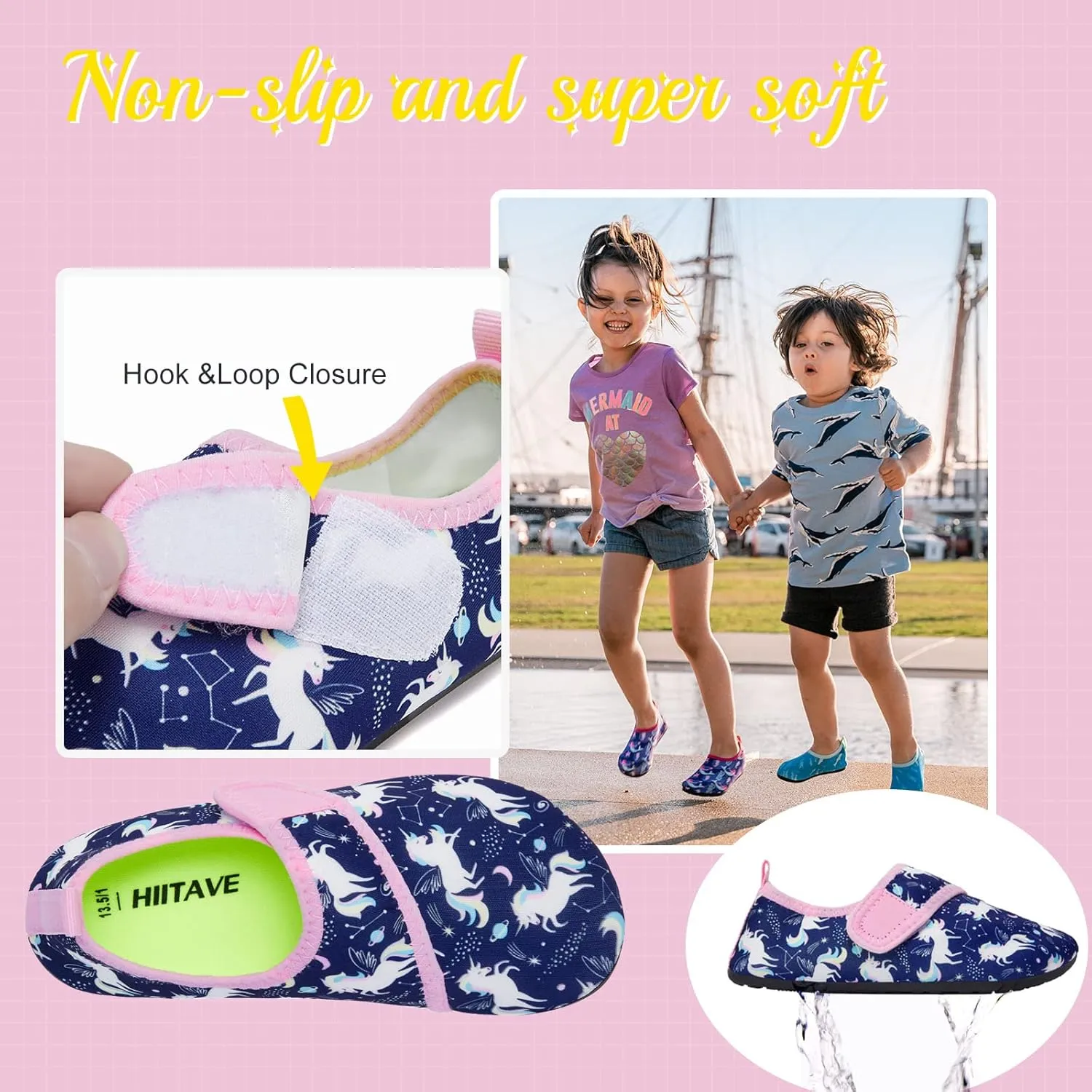 HIITAVE Kids Water Shoes Non-Slip Beach Swim Barefoot Quick Dry Aqua Pool Socks for Boys & Girls Toddler