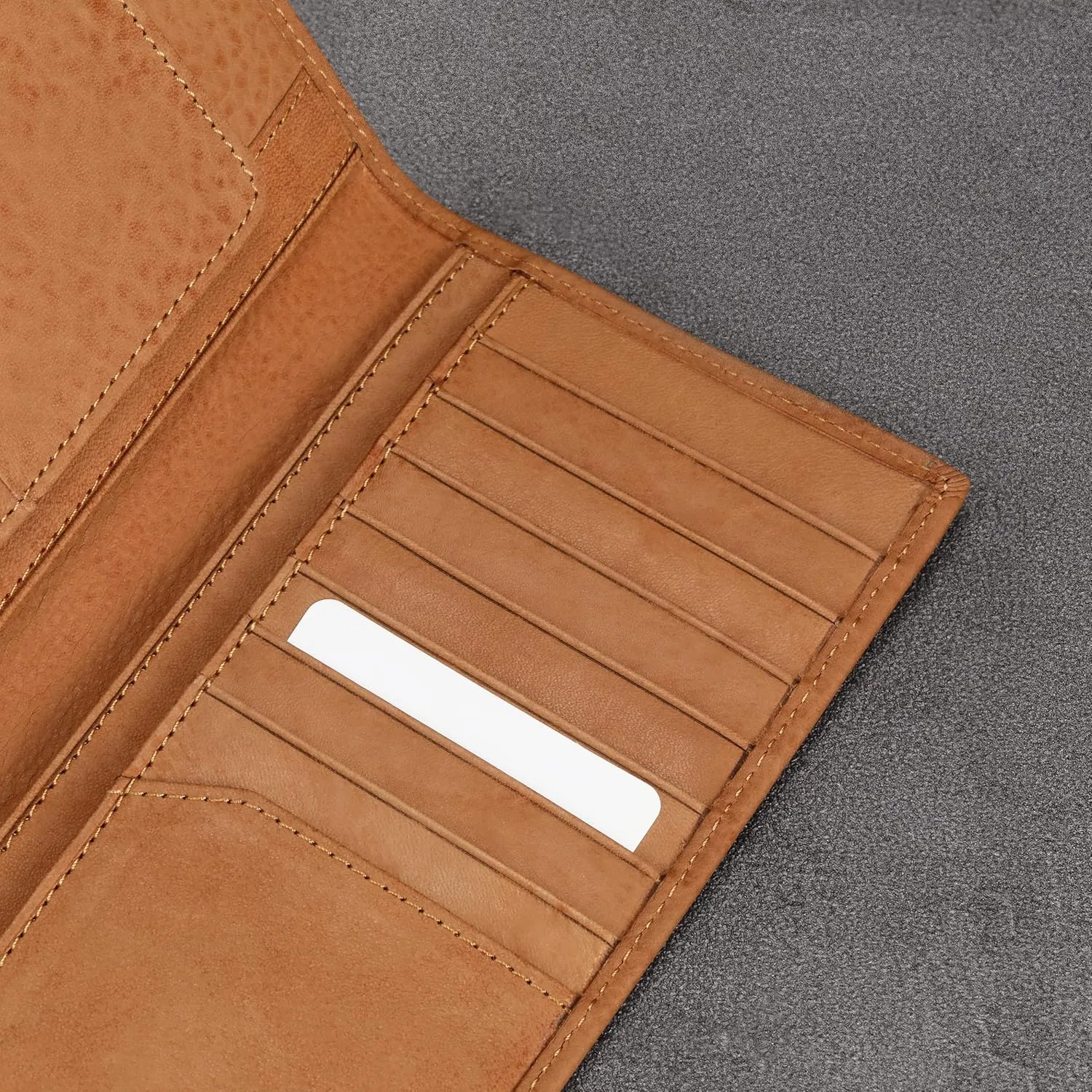 HISCOW Slim Leather Long Wallet for Men, Breast Pocket Wallet for Checkbook, Credit Cards (Aniline Leather Tan)