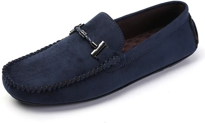 HOOENG Men's Loafers Shoes Round Toe Suede Moccasins Driving Loafers Stitching Details Slip Resistant Comfortable Flat Heel Classic Prom Slip-on (Color : Blue, Size : 7)