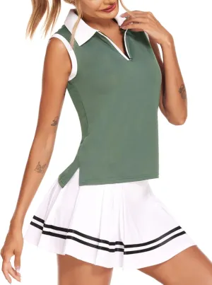 HOTLOOX Women Sleeveless Golf Polo Shirts Summer 2025 UPF 50  Zipper V Neck Tennis Tank Top S-XXL