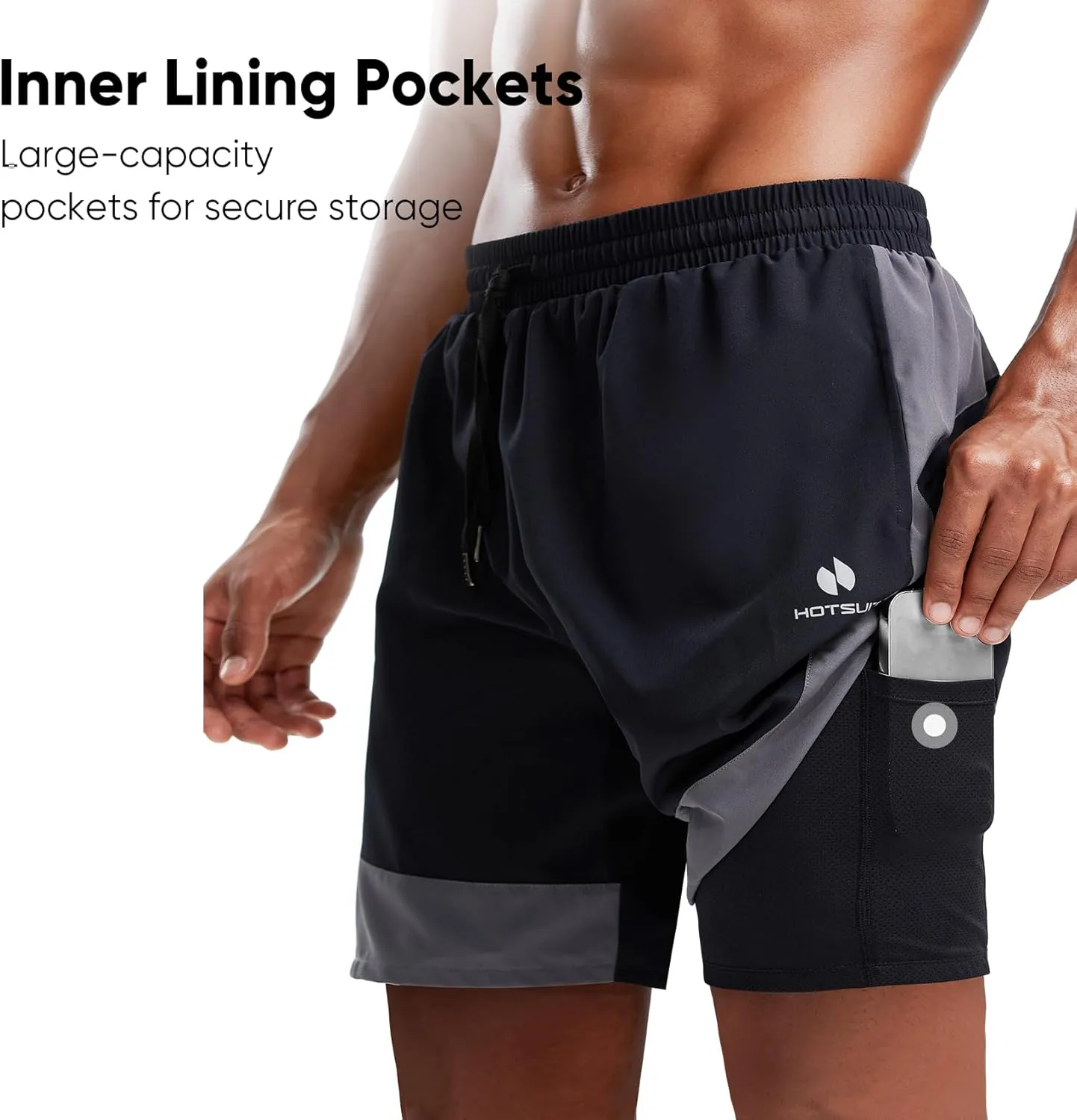 HOTSUIT Men's 2 in 1 Running Shorts 5"/ 7" Athletic Gym Workout Quick Dry with Compression Liner & Zipper Pockets