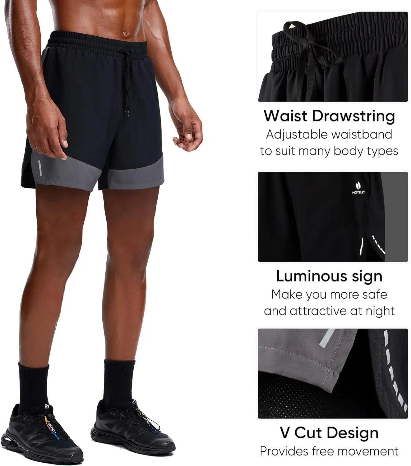 HOTSUIT Men's 2 in 1 Running Shorts 5"/ 7" Athletic Gym Workout Quick Dry with Compression Liner & Zipper Pockets