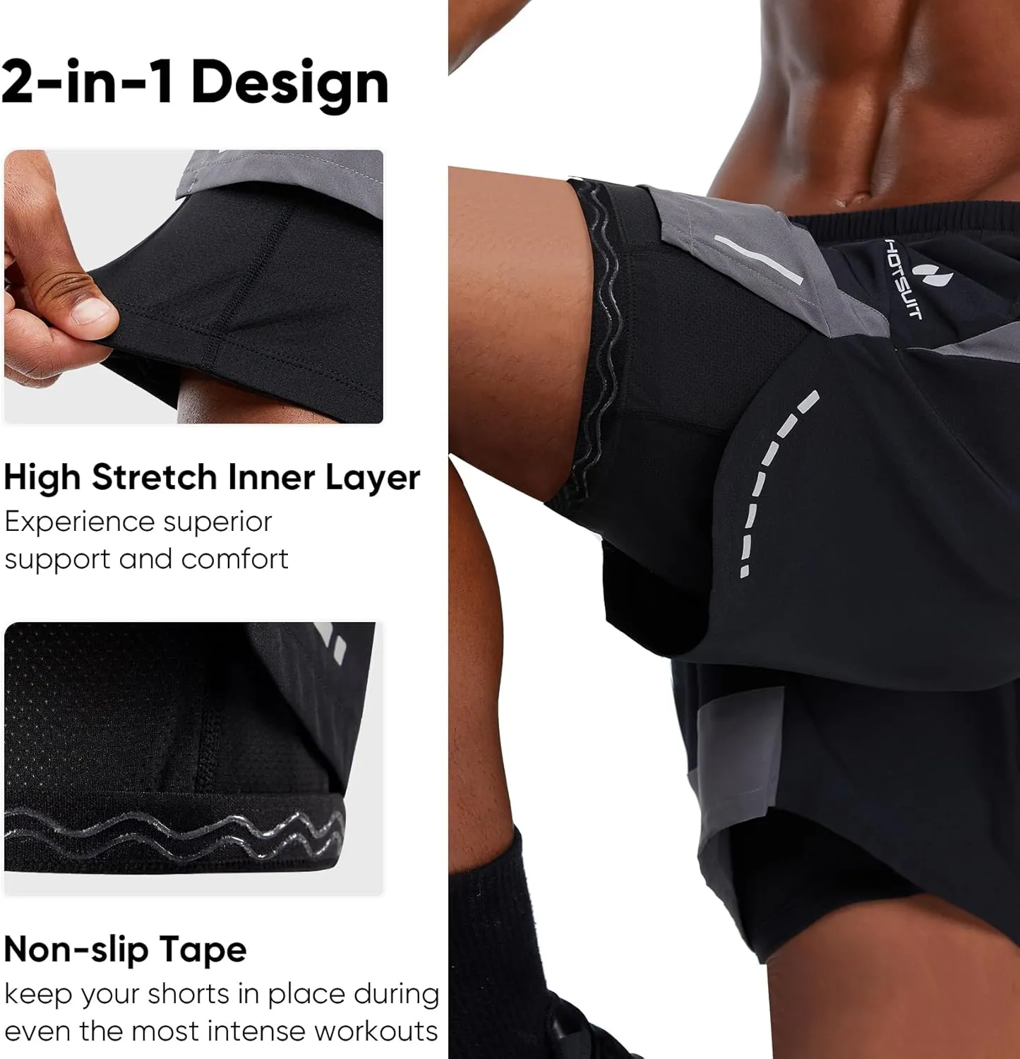 HOTSUIT Men's 2 in 1 Running Shorts 5"/ 7" Athletic Gym Workout Quick Dry with Compression Liner & Zipper Pockets