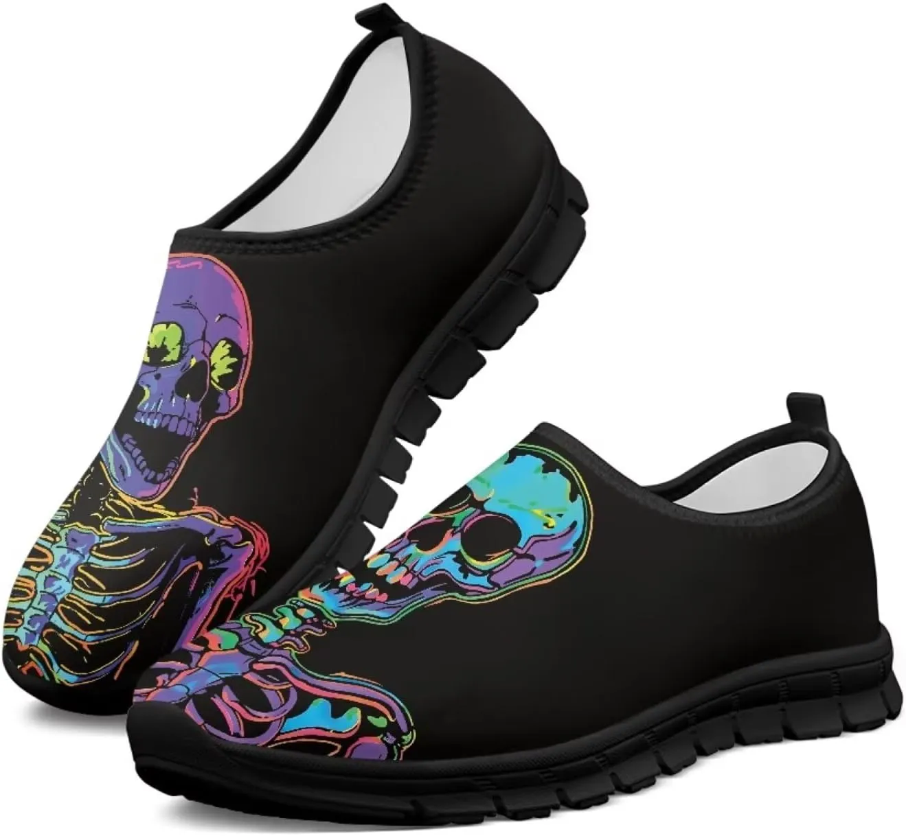 Howilath Skull Print Slip on Shoes for Men Casual House Shoes Running Sneakers Hands Free Shoes with Anti-Slip Sole