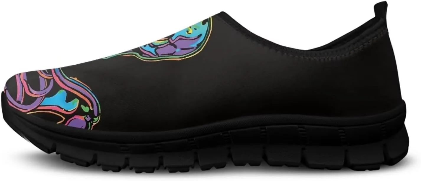 Howilath Skull Print Slip on Shoes for Men Casual House Shoes Running Sneakers Hands Free Shoes with Anti-Slip Sole