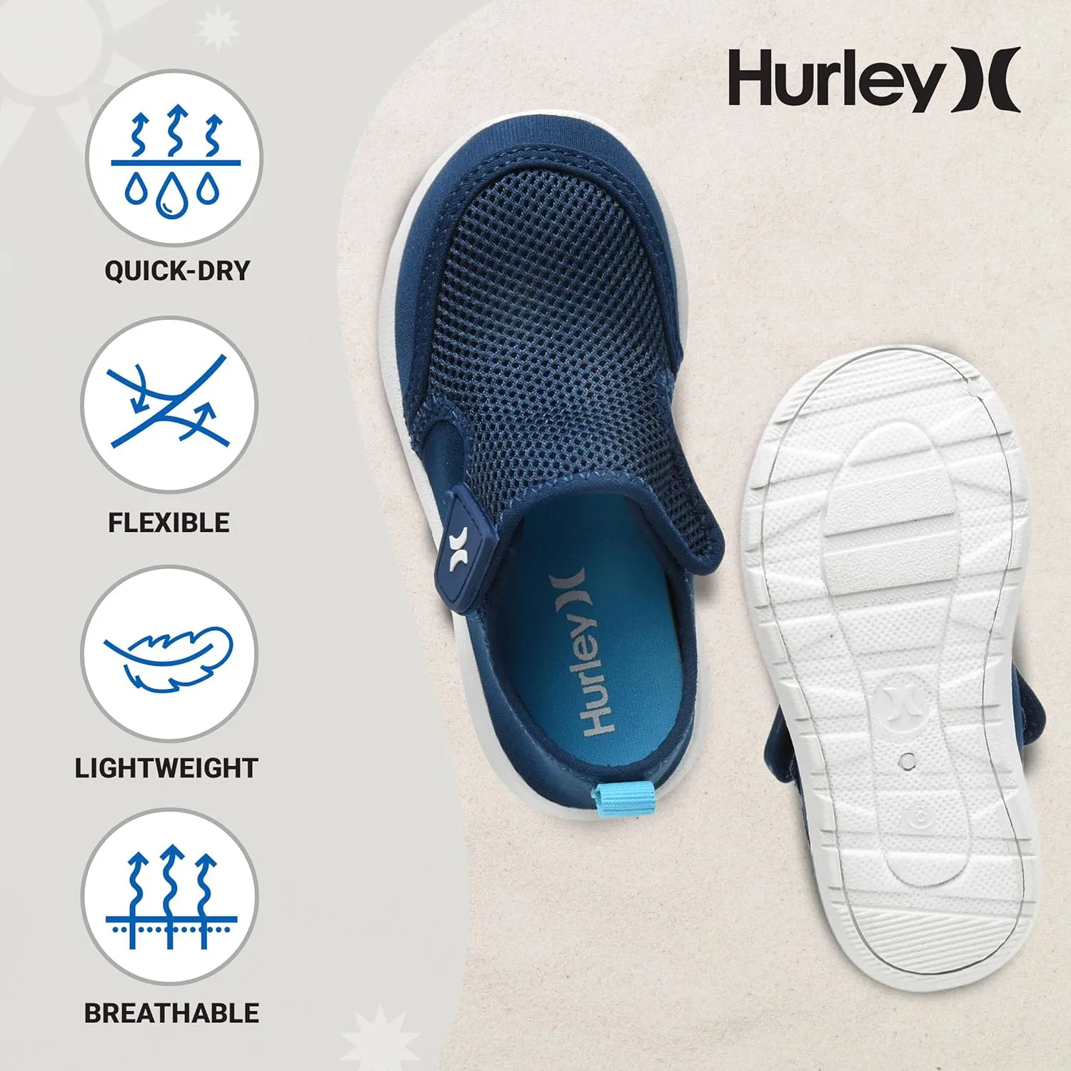 Hurley Kids Toddler Water Shoes Spence- Quick-Dry Water Shoes for Boys and Girls, Lightweight, Easy Slip-On with Adjustable Upper - for Beach, Water Play and Pool Fun