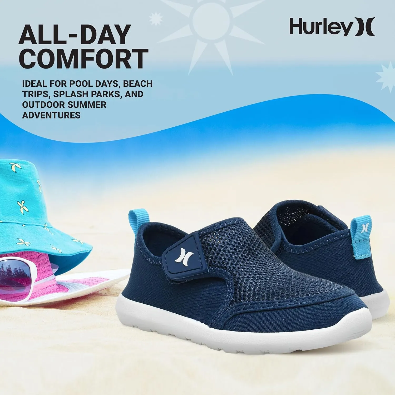 Hurley Kids Toddler Water Shoes Spence- Quick-Dry Water Shoes for Boys and Girls, Lightweight, Easy Slip-On with Adjustable Upper - for Beach, Water Play and Pool Fun