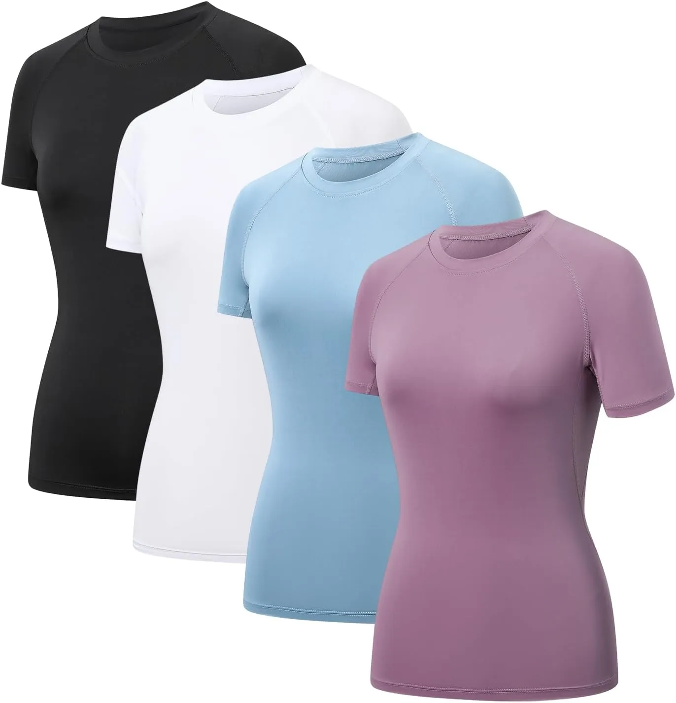 HYCOPROT 4 Pack Women's Compression Shirt Short Sleeve Quick Dry Workout Tops Baselayer Athletic T Shirt Yoga Gym Running