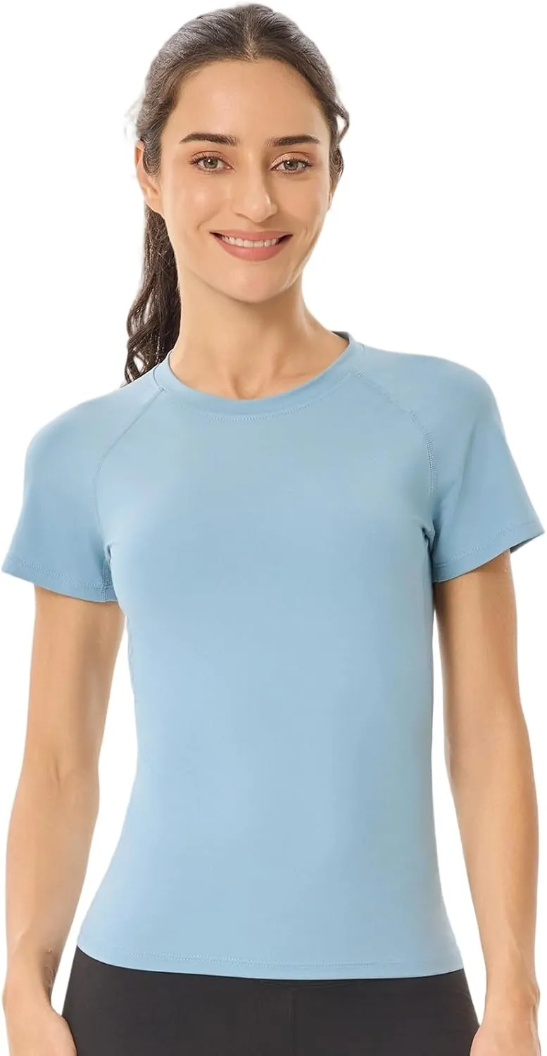 HYCOPROT 4 Pack Women's Compression Shirt Short Sleeve Quick Dry Workout Tops Baselayer Athletic T Shirt Yoga Gym Running