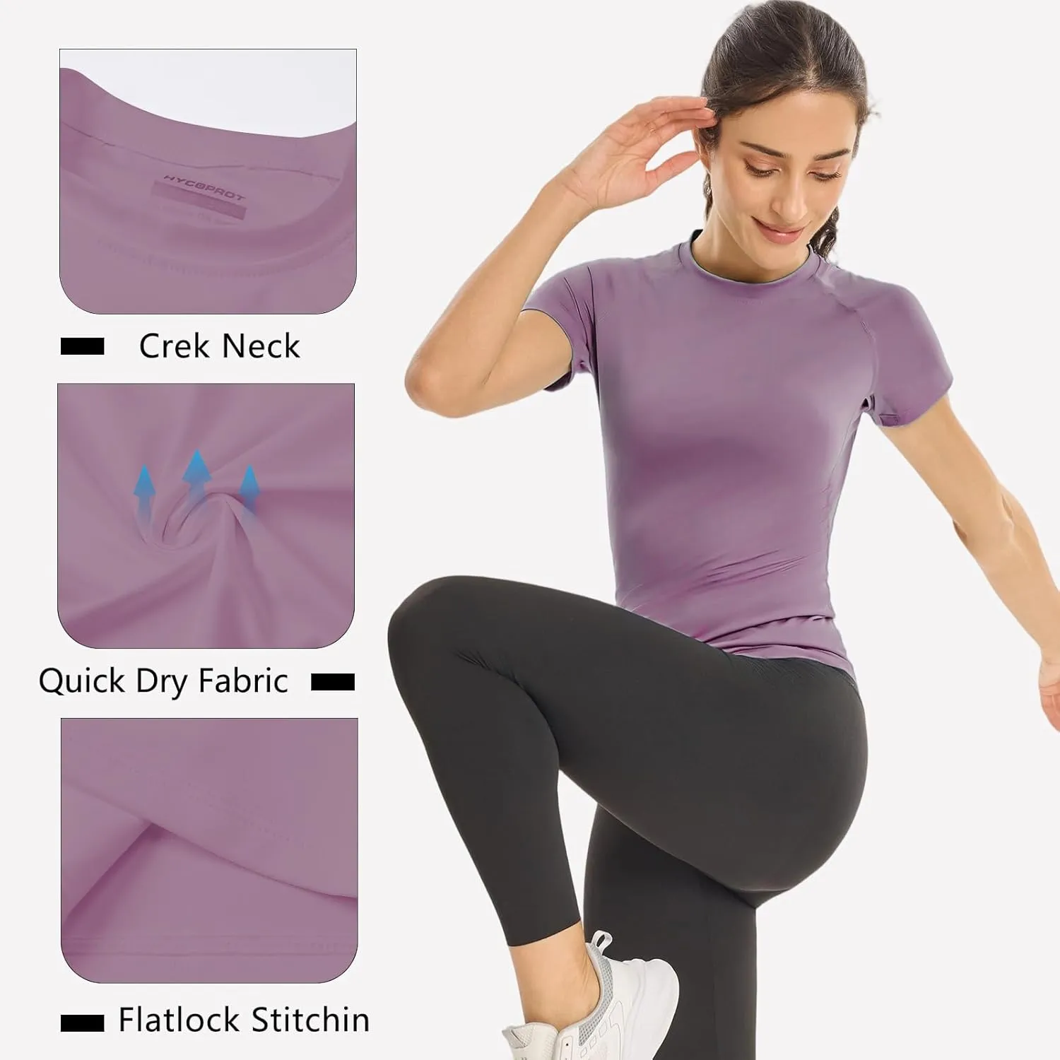 HYCOPROT 4 Pack Women's Compression Shirt Short Sleeve Quick Dry Workout Tops Baselayer Athletic T Shirt Yoga Gym Running
