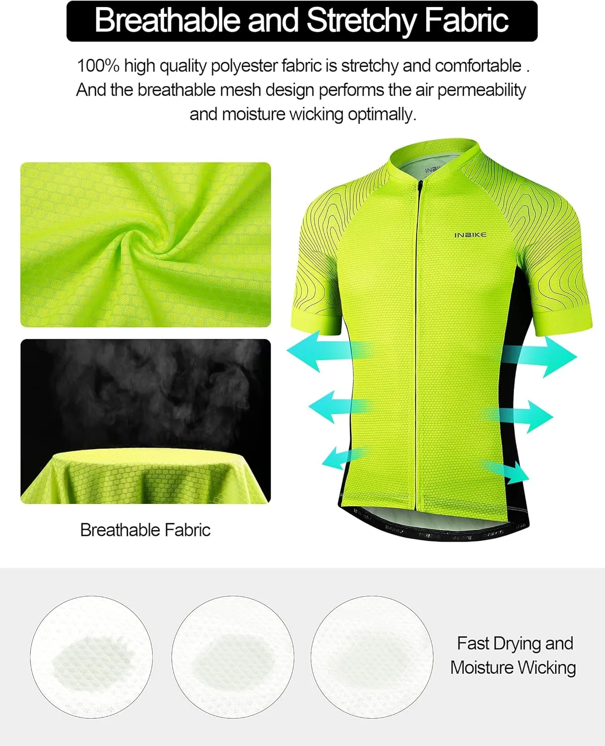 INBIKE Mens Cycling Jersey 3 Rear Pockets Moisture Wicking Short Sleeve Quick Dry Reflective Biking Shirts