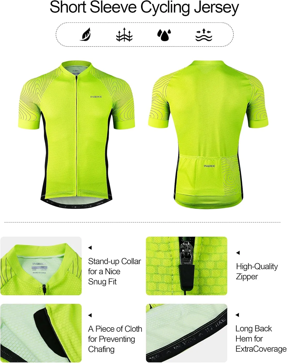 INBIKE Mens Cycling Jersey 3 Rear Pockets Moisture Wicking Short Sleeve Quick Dry Reflective Biking Shirts
