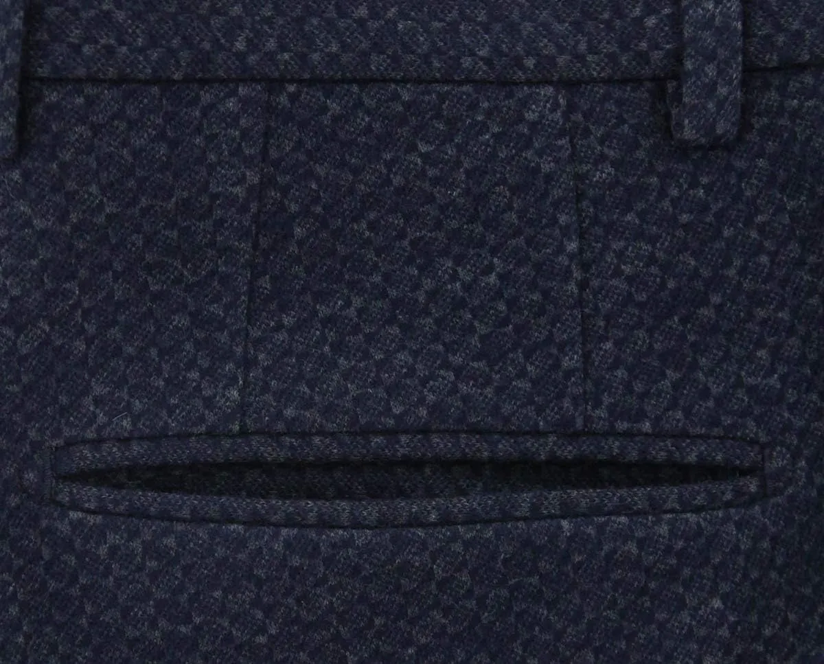Incotex Dark Blue Fancy Cotton Blend Pants - Slim