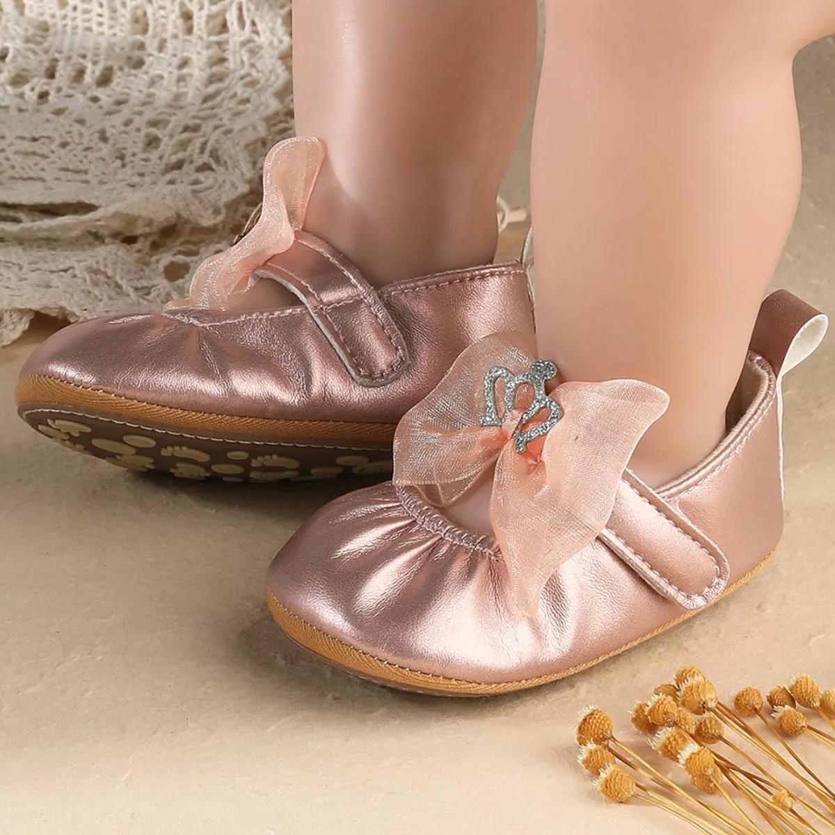 Infant Baby Girls Soft Sole Bowknot Princess Wedding Dress Mary Jane Flats Prewalker Newborn Light Baby Sneaker Shoes