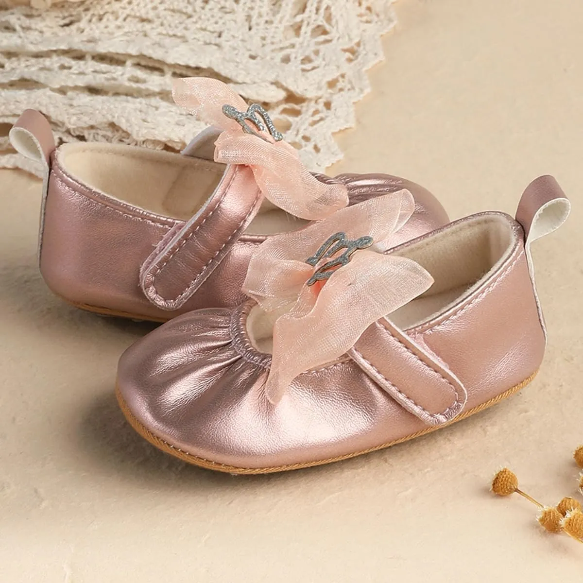 Infant Baby Girls Soft Sole Bowknot Princess Wedding Dress Mary Jane Flats Prewalker Newborn Light Baby Sneaker Shoes