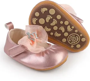 Infant Baby Girls Soft Sole Bowknot Princess Wedding Dress Mary Jane Flats Prewalker Newborn Light Baby Sneaker Shoes