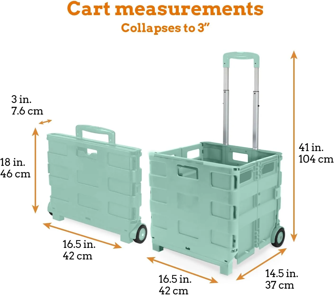 Inspired Living Ultra-Slim Rolling Collapsible Storage Pack-N-Roll Utility-carts, with Telescopic Handle, for Home, Garden, Shopping, Office, School use, Large, Mint