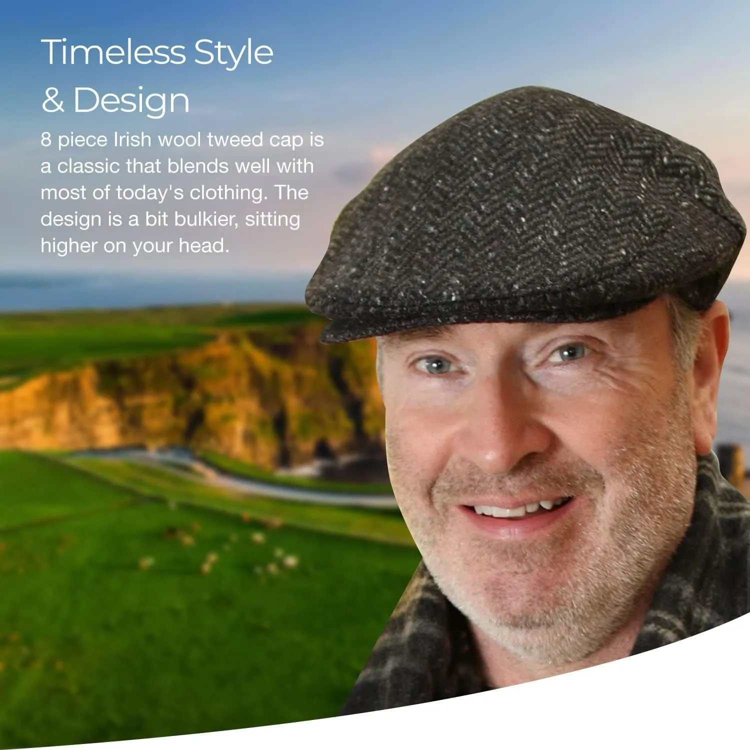 Irish Touring Cap Made in Ireland Fitted Slim Fit Genuine Tweed