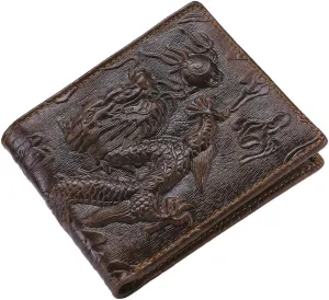 Itslife Mens Bifold Wallet with 3D Dragon Pattern,Leather Wallets for Men RFID Blocking,Gift Wallet for Men (Dragon Brown)