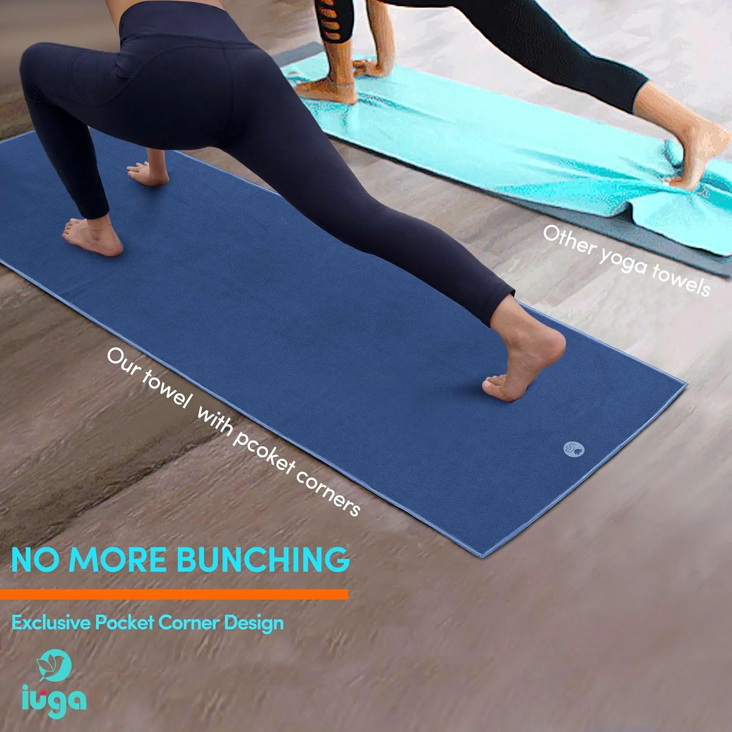 IUGA Yoga Towel for Hot Yoga Non Slip Extra Thick Yoga Mat Towel   Hand Towel 2in1 Set with Corner Pockets Super Absorbent and Quick Dry Hot Yoga Towel