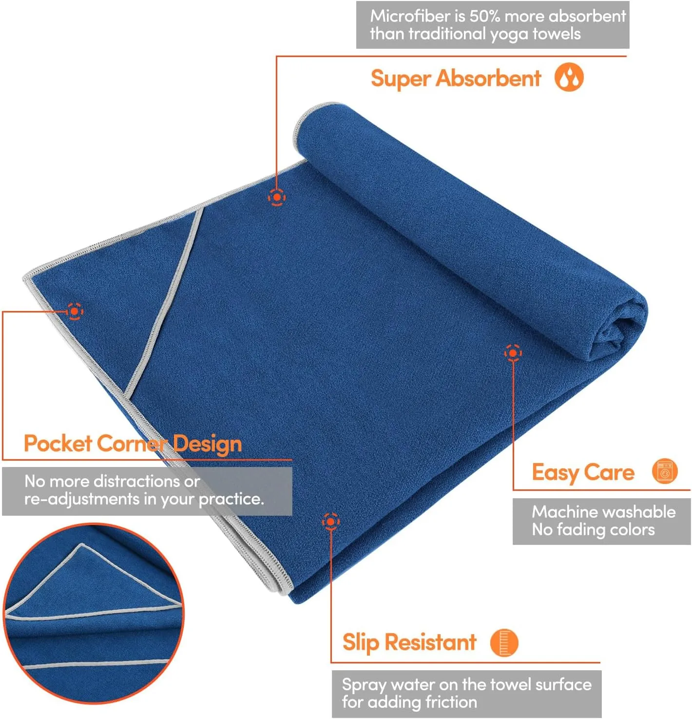 IUGA Yoga Towel for Hot Yoga Non Slip Extra Thick Yoga Mat Towel   Hand Towel 2in1 Set with Corner Pockets Super Absorbent and Quick Dry Hot Yoga Towel