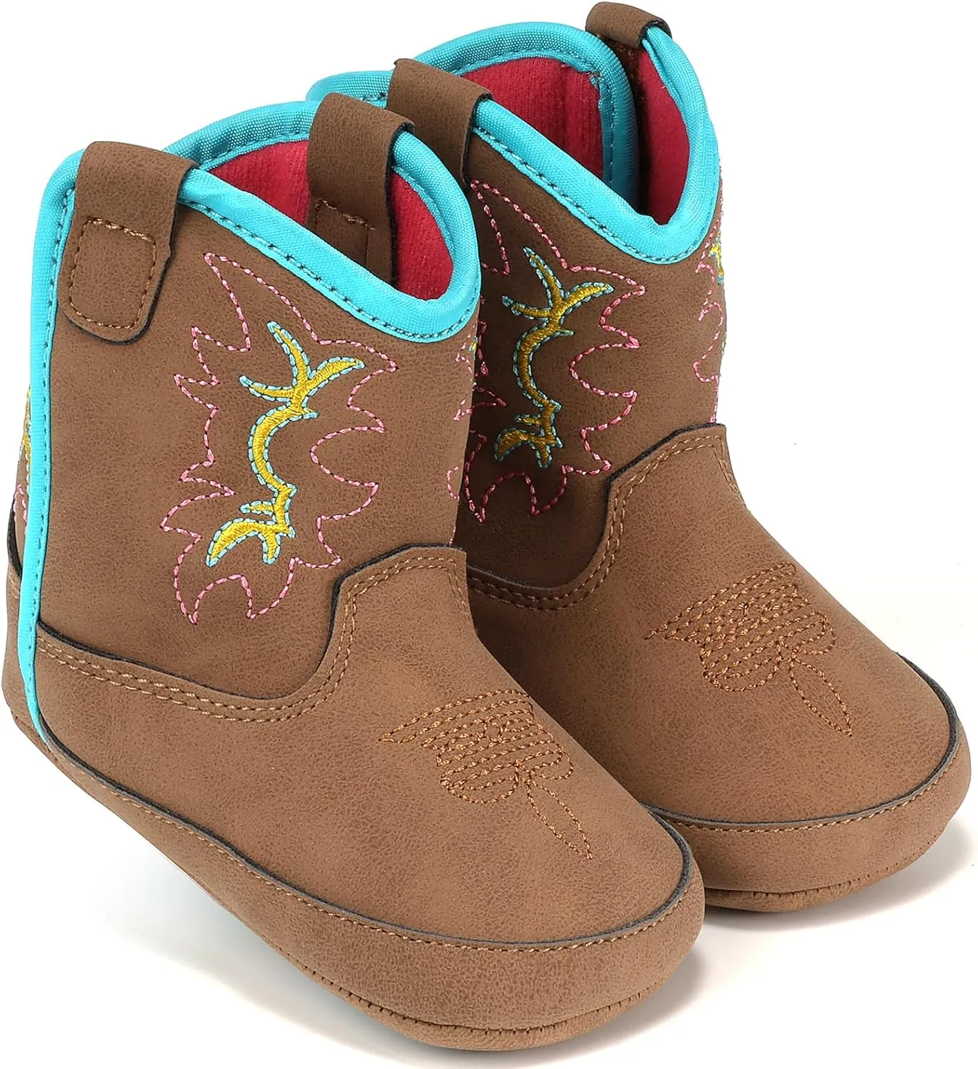 IUV Baby Boy Cowboy Boots Soft Bottom Infant Newborn Cowgirl Boots Non-Slip Booties Cozy Easy to Put on