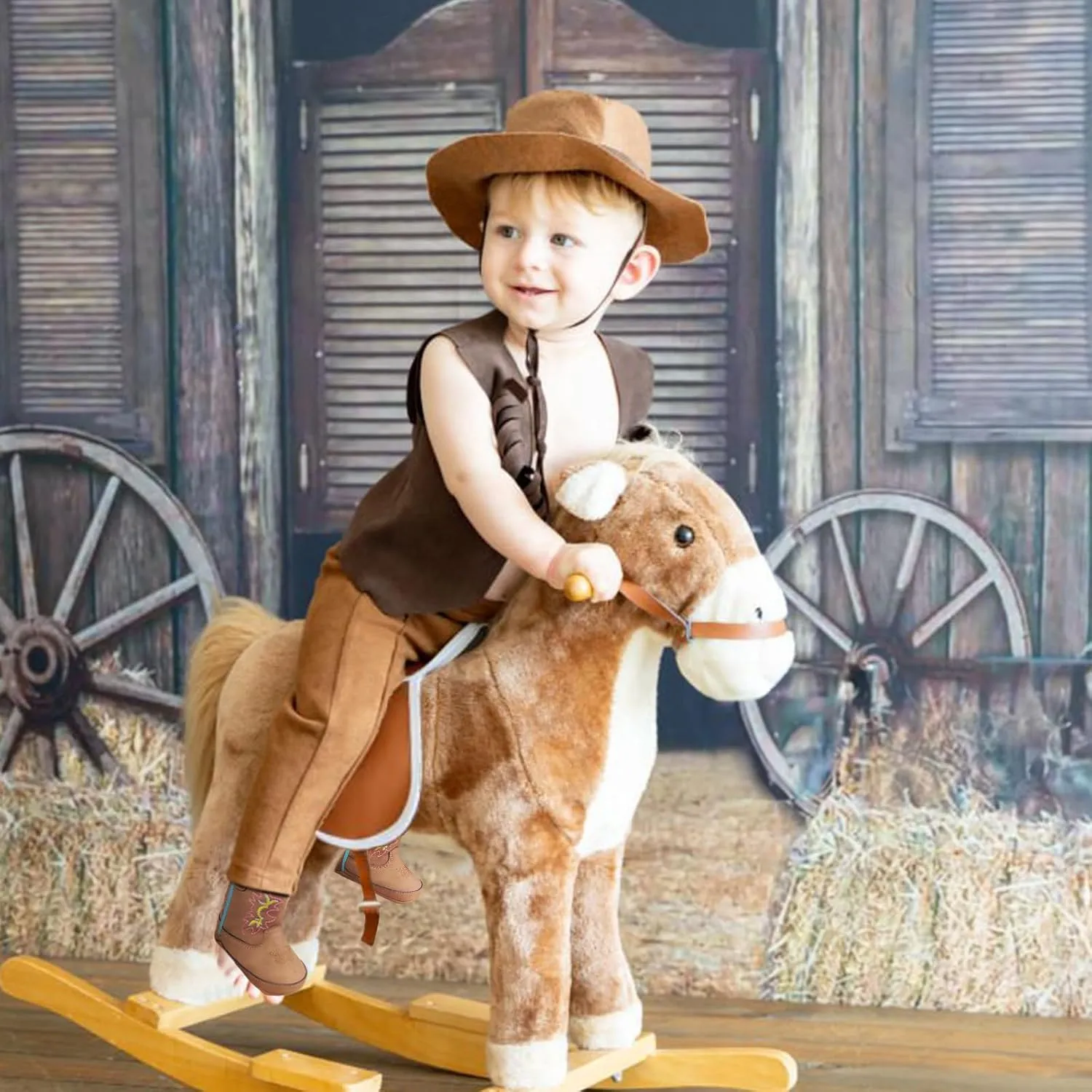 IUV Baby Boy Cowboy Boots Soft Bottom Infant Newborn Cowgirl Boots Non-Slip Booties Cozy Easy to Put on