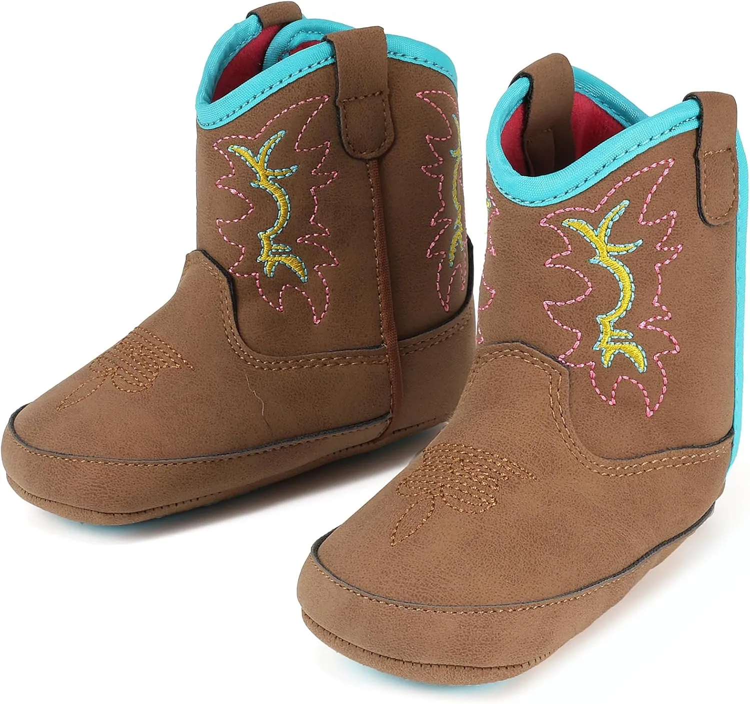 IUV Baby Boy Cowboy Boots Soft Bottom Infant Newborn Cowgirl Boots Non-Slip Booties Cozy Easy to Put on