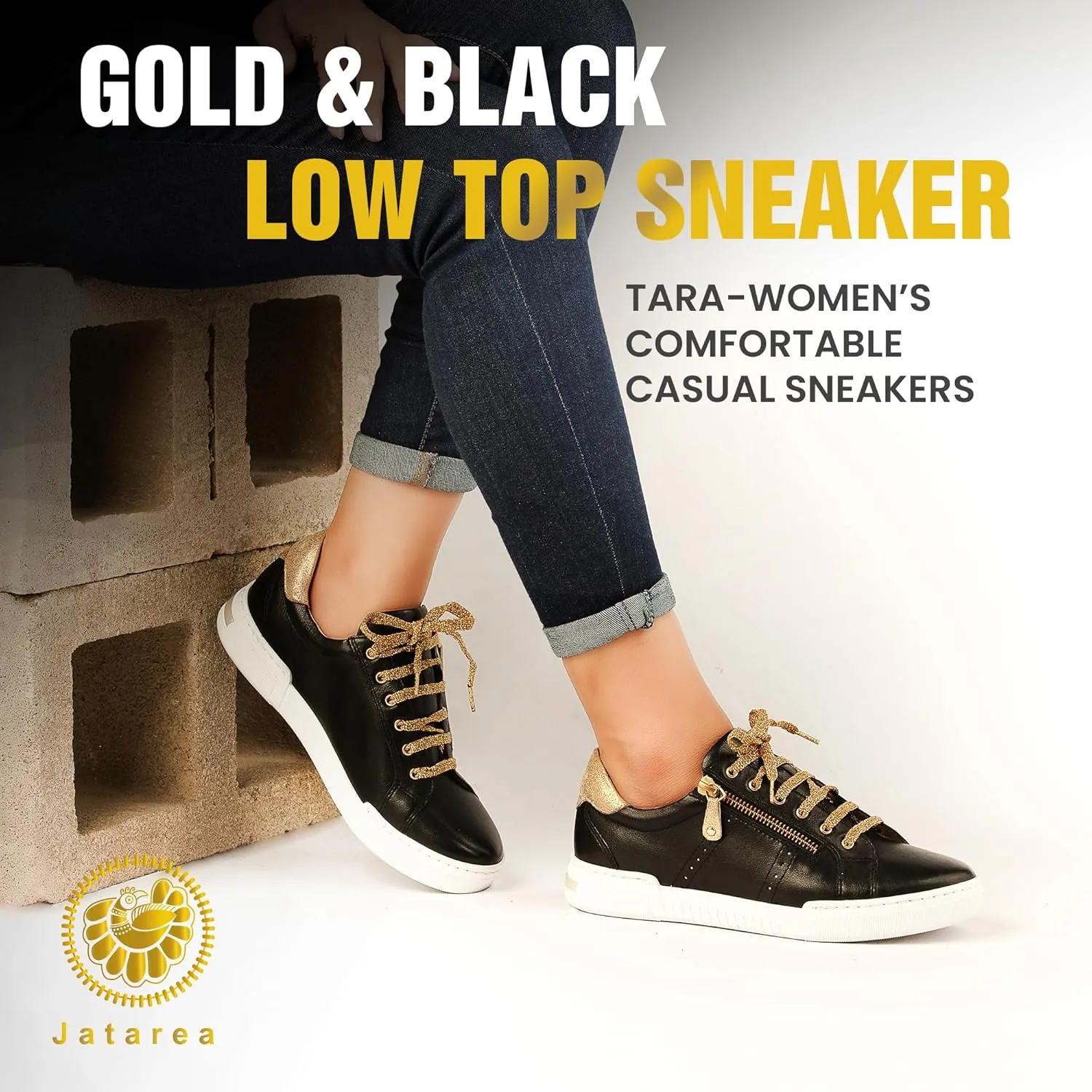 JATAREA Women's Fashion Sneakers – Genuine Leather Casual Shoes, Comfortable Cushioned Insole, TPR Rubber - Ethylene Vinyl Sole, Stylish Lifestyle, Lightweight & Durable Travel Sneakers