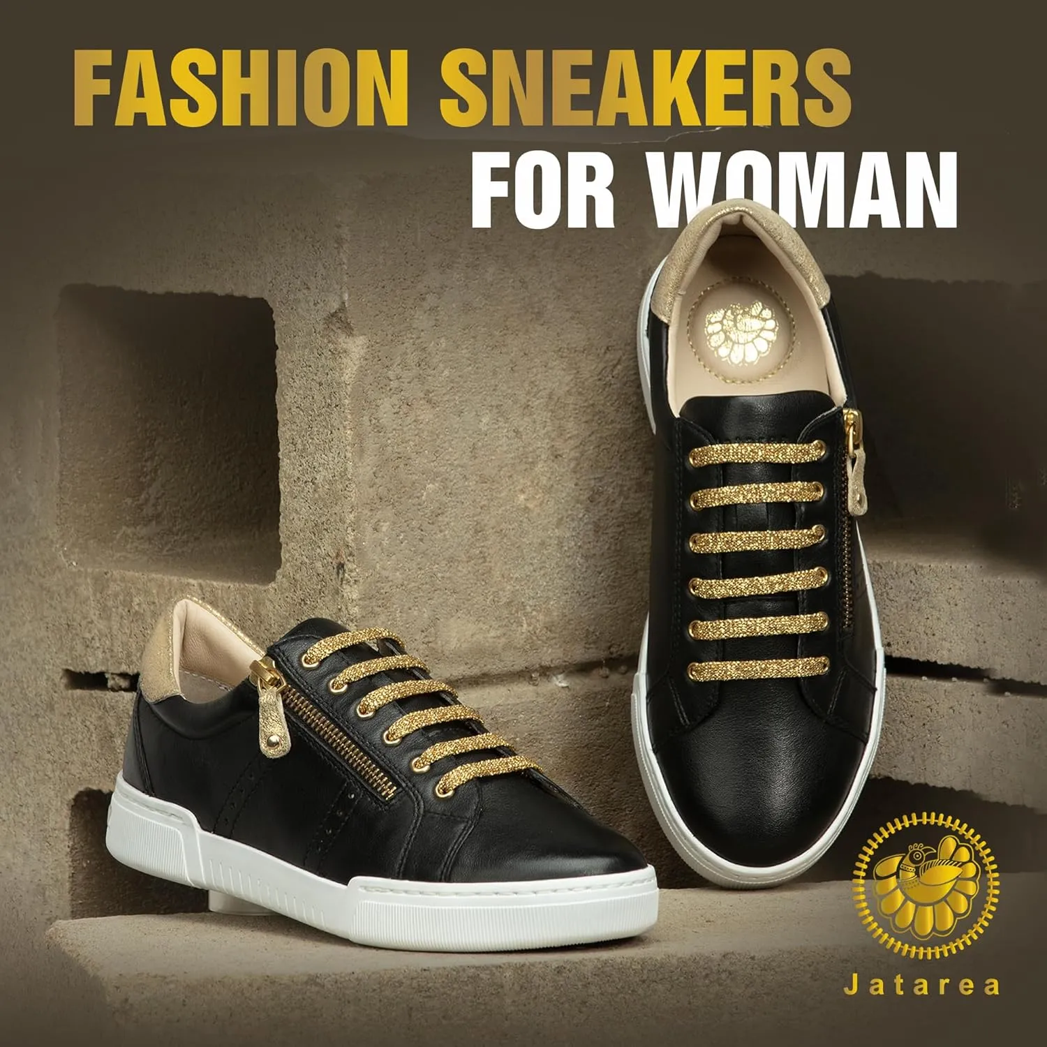 JATAREA Women's Fashion Sneakers – Genuine Leather Casual Shoes, Comfortable Cushioned Insole, TPR Rubber - Ethylene Vinyl Sole, Stylish Lifestyle, Lightweight & Durable Travel Sneakers