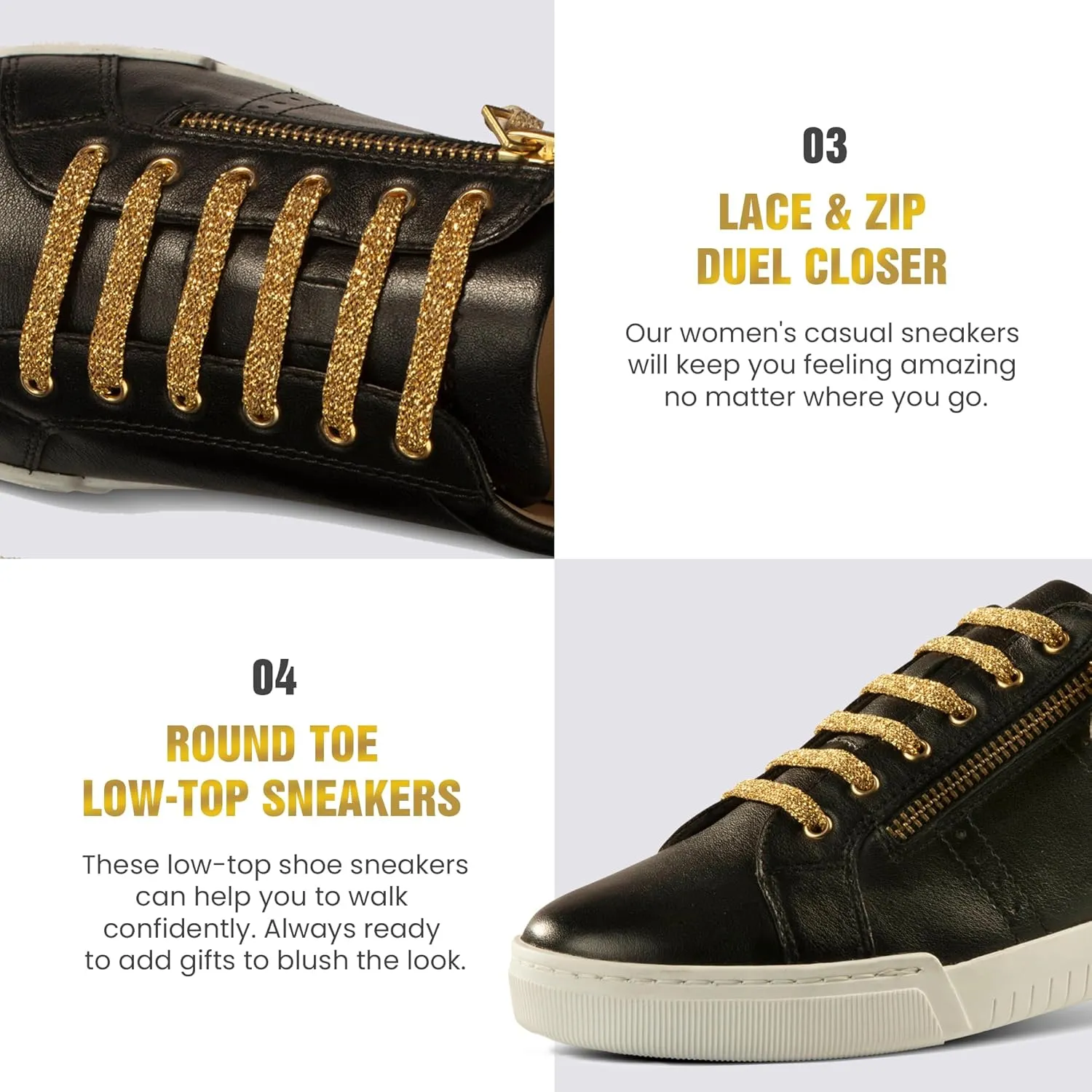 JATAREA Women's Fashion Sneakers – Genuine Leather Casual Shoes, Comfortable Cushioned Insole, TPR Rubber - Ethylene Vinyl Sole, Stylish Lifestyle, Lightweight & Durable Travel Sneakers