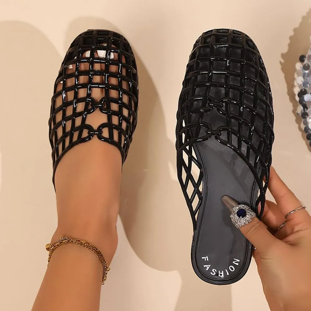 Jelly Mesh Ballet Flats for Women Jelly Shoes Women 2025 Newly Adult Clear Hollow Jelly Flat Sandals Lightweight Breathable Summer Beach Ballerina