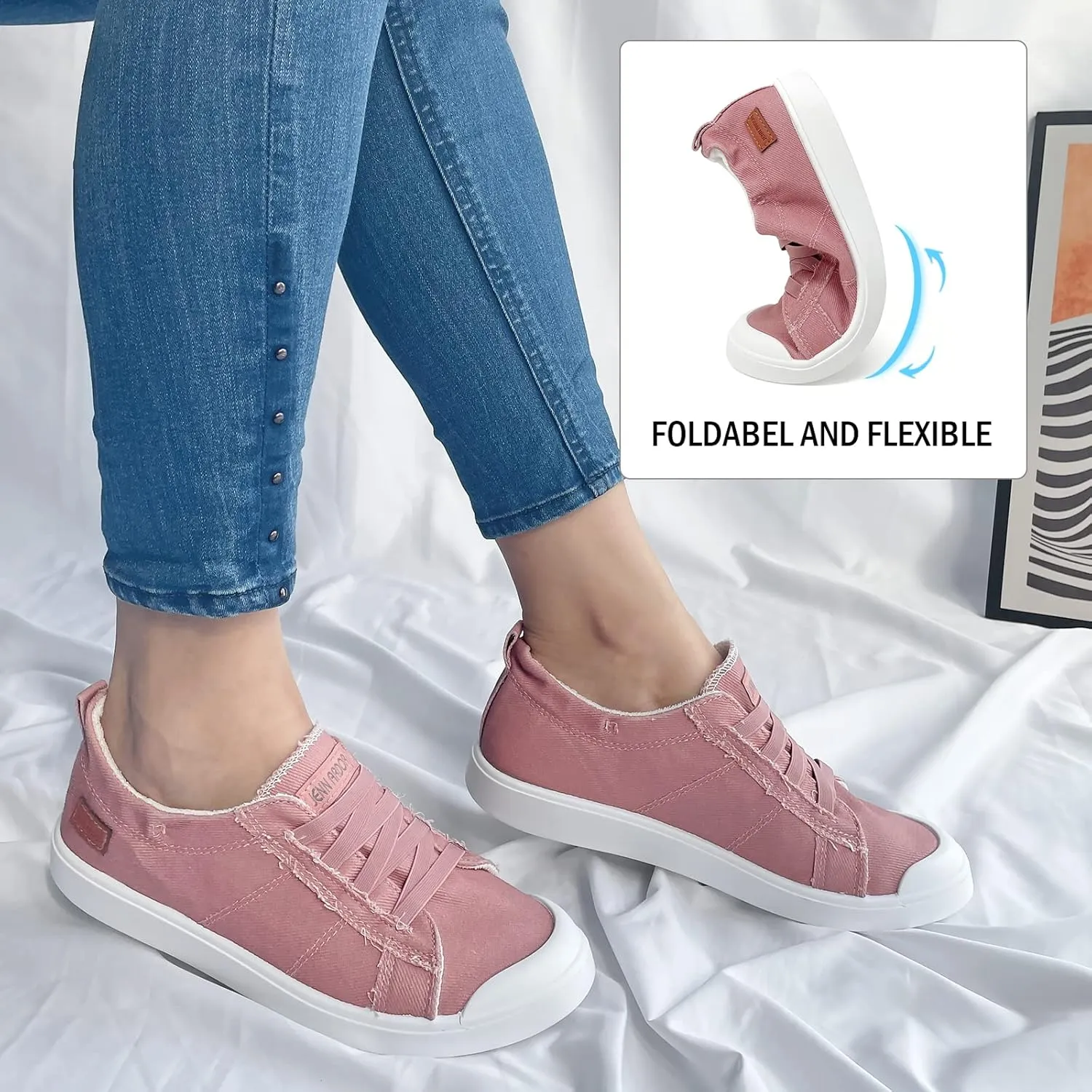 JENN ARDOR Women's Canvas Sneaker Slip-ons Loafers Shoes for Womens Fashion Casual Canvas Round Toe Soft Comfortable Walking Flats