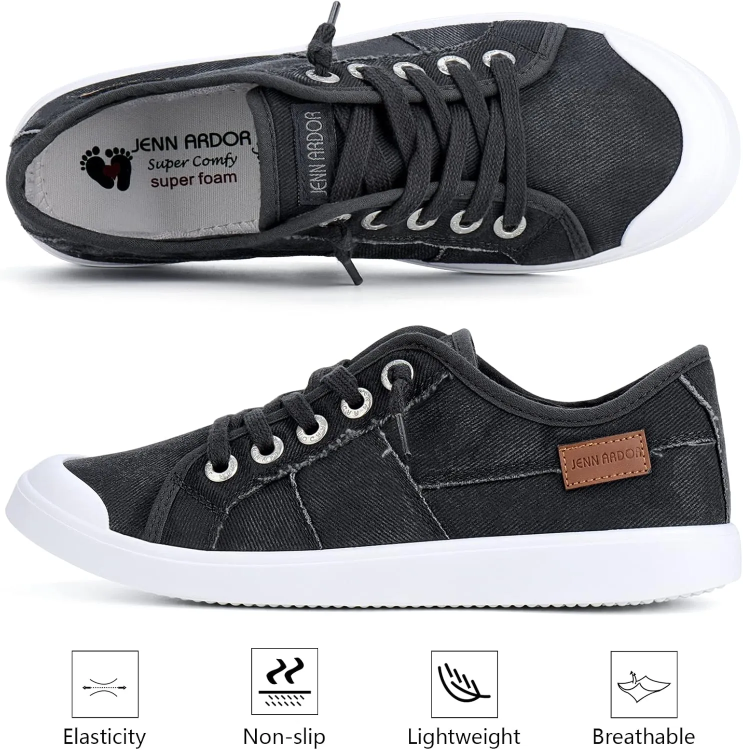 JENN ARDOR Women's Canvas Sneaker Slip-ons Loafers Shoes for Womens Fashion Casual Canvas Round Toe Soft Comfortable Walking Flats