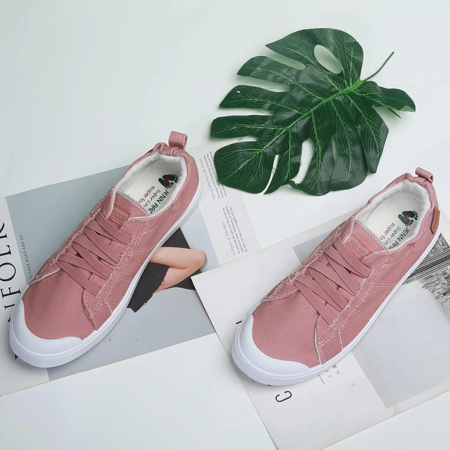 JENN ARDOR Women's Canvas Sneaker Slip-ons Loafers Shoes for Womens Fashion Casual Canvas Round Toe Soft Comfortable Walking Flats